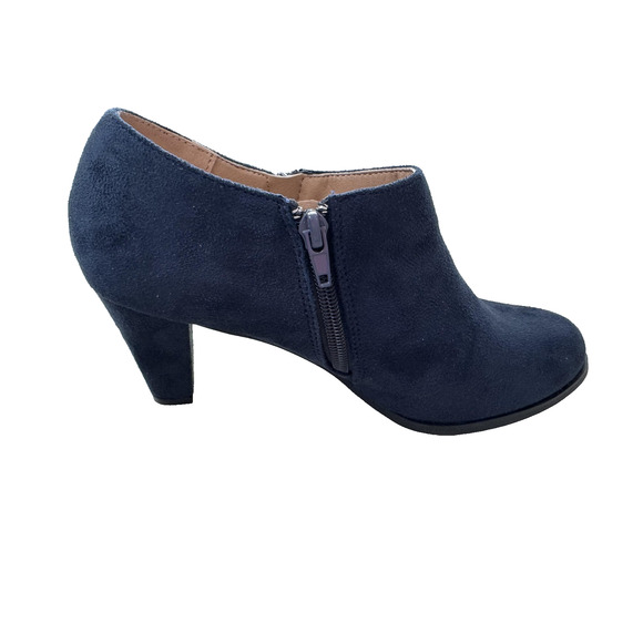 Journee Collection Sanzi Shoes Womens Size 8.5 Navy Blue Suede Heels Booties Zip - Picture 11 of 16